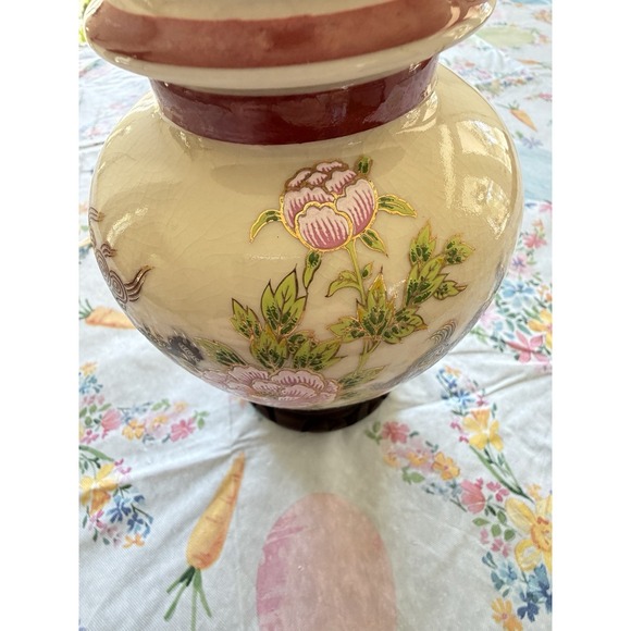 Vintage Chinoiserie 12" Porcelain Ginger Jar Lamp Hand-Painted Foo Dogs & Peonie - Picture 10 of 16